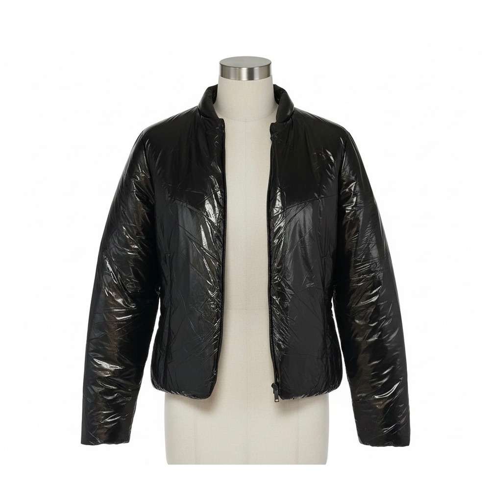 Club Paradise Shiny Black Puffer Jacket Small Glossy Quilted Y2K‎ Streetwear